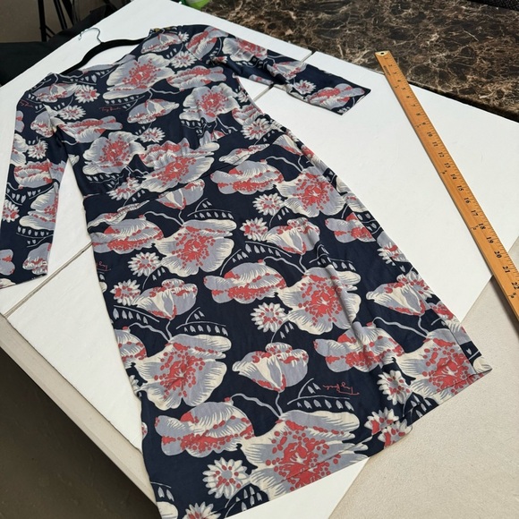 Tory Burch floral sheila silk dress 3/4sleeve midi navy blue coral Hawaiian MED - Picture 10 of 14